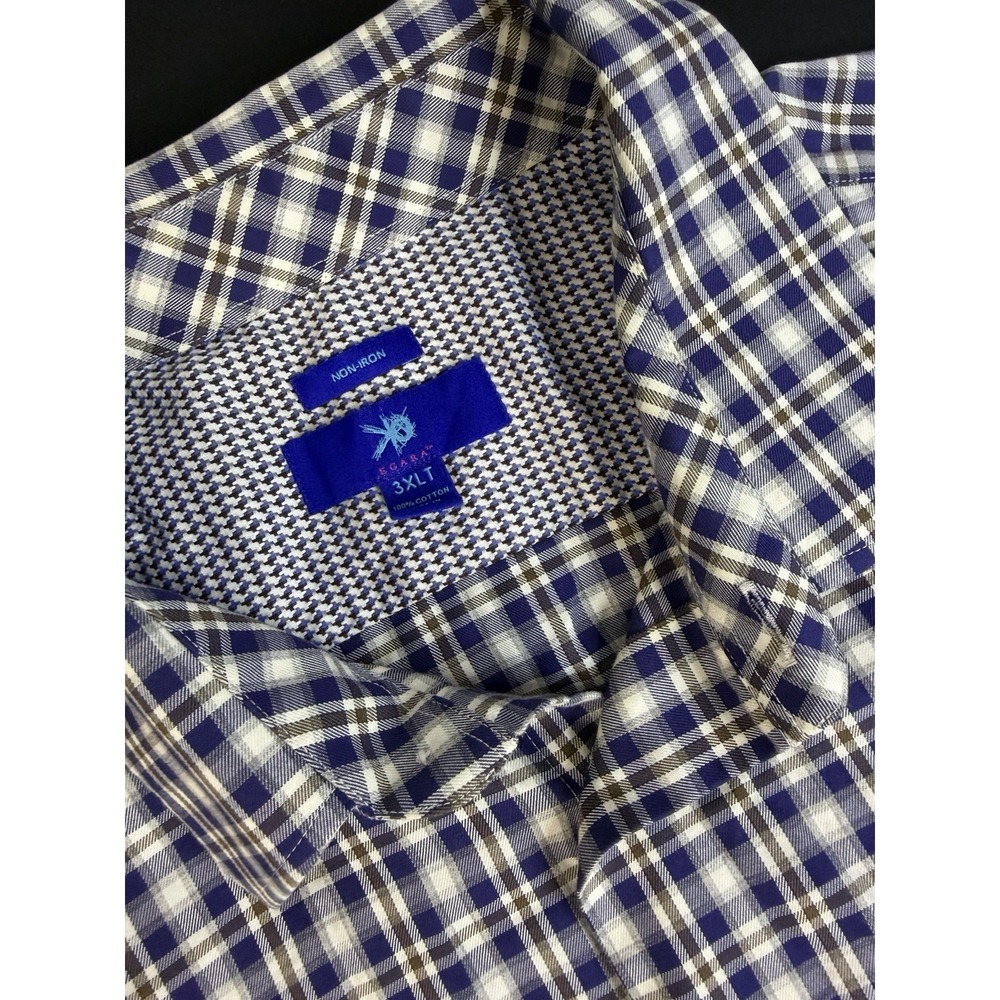 Egara Men's Dress Shirt Blue Plaid Long Sleeve Non-Iron 100% Cotton, 3XLT